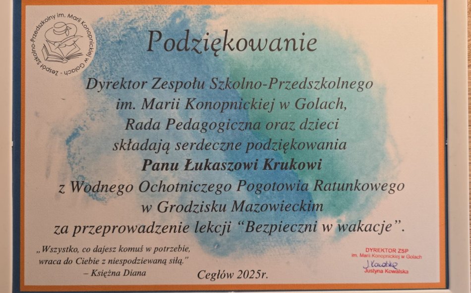 Prelekcja "Bezpieczni w wakacje" w ZSP Gole - WOPR Grodzisk Mazowiecki